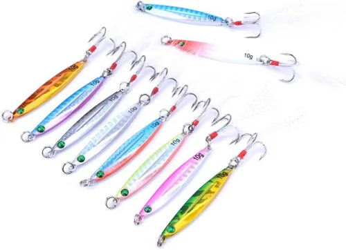 Miniatura 2 de Aorace 10 piezas de metal duro jigs buceo pesca mar señuelos minnow Popper cebos aparejos Crankbait agua salada señuelos de agua dulce con pluma