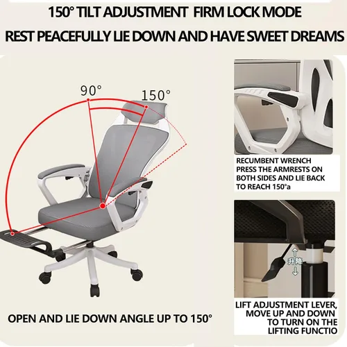 Miniatura 4 de Ergonomic Gaming Desk Chair with 150° Recline SShaped Back Support and Adjustable Lumbar Support Comfy Mesh Office Chair for Study Work and Gaming