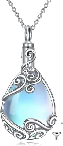 YAFEINI Collares de urna para cenizas de plata de ley 925, joyería de cremación para cenizas, joyería de memoria para mujeres y hombres Piedra lunar