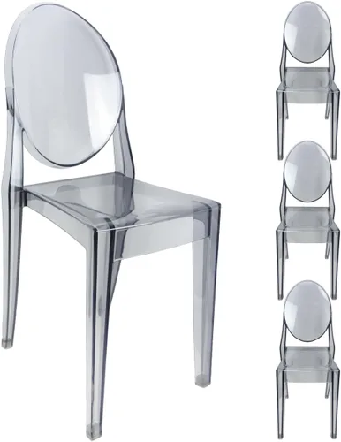 Fohfurniture Juego de 4 sillas fantasma de color gris humo estándar de 15 pulgadas, silla de comedor apilable de acrílico, silla de cocina y