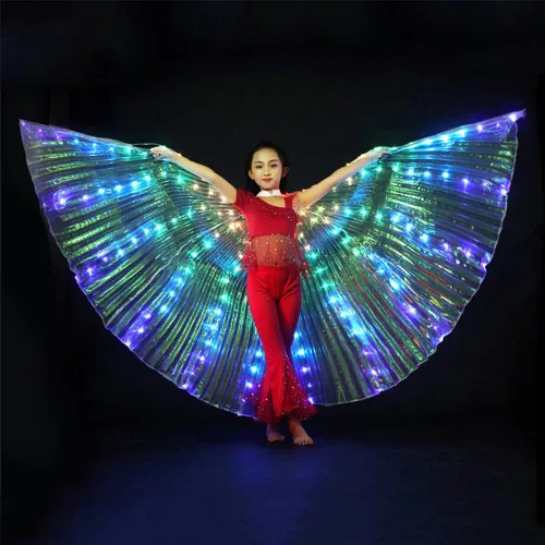 Miniatura 7 de CALIDAKA Alas LED Isis con luces LED alas de danza del vientre alas de ángel LED brillantes con palo telescópico alas de baile del vientre LED