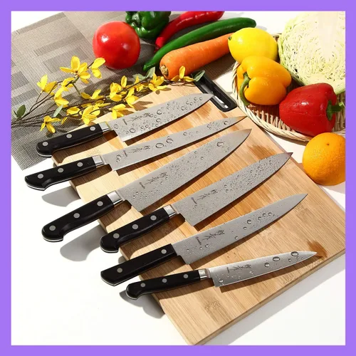 Miniatura 9 de Cuchillo de chef japonés multiusos INOX AUS-8A acero inoxidable mango de madera de Pakkawood negro, Santoku 7 pulgadas (7.087 in)
