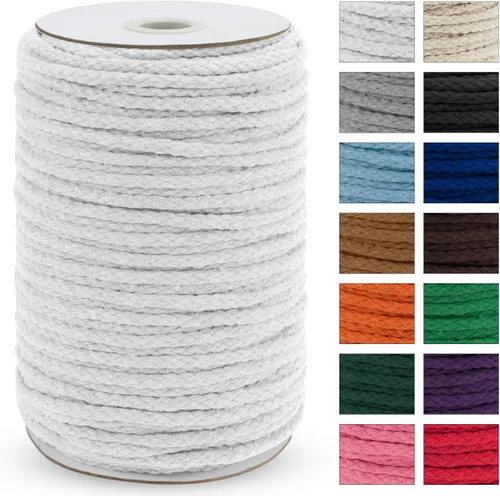 Miniatura 32 de JeogYong - Cuerda de macramé trenzada 5mm x 90m, cuerda de algodón trenzada de 8 hebras natural, cuerda de cordón de dibujo colorida para colgar