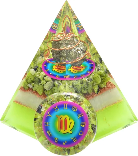 Miniatura 18 de Juego de pirámide de orgón y piedra de palmera de horóscopo, cristal curativo de acuario, signo del zodiaco, hecho de pirita y angelita para calma