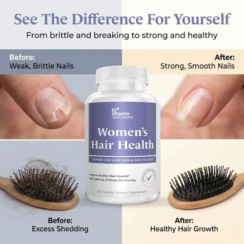 Miniatura 4 de Dr Vitamin Women's Hair Health - Apoyo para el cabello, la piel y las uñas con biotina y colágeno - 60 tabletas