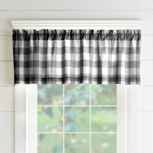 Miniatura 17 de Elrene Home Fashions Farmhouse Living Buffalo-Check Juego de cortinas de dos niveles para baño o cocina, 30" x 24" (Juego de 2 niveles), Gris/Blanco