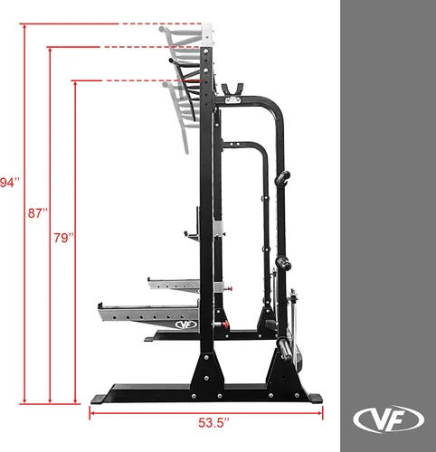 Miniatura 7 de Valor Fitness Máquina de sentadillas de media rejilla - Estación de dominadas de agarre múltiple de 5 posiciones - Altura ajustable, almacenamiento