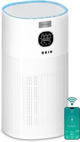 RKIN Purificador de aire inteligente HEPA 14, purificador de aire para habitación grande con monitor PM2.5, control WiFi y aplicación para pelo de