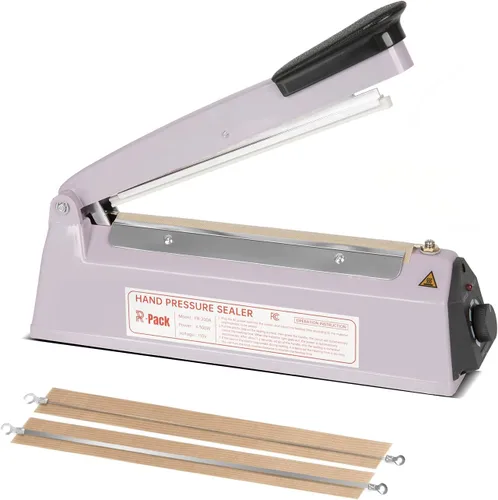 Sellador térmico por impulso con barra de sellado, máquina de sellado y corte de bolsas de alta resistencia, 2 reemplazos adicionales (morado, 8