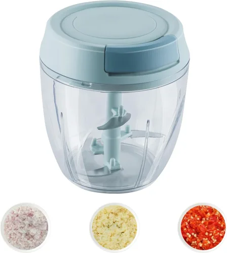Procesador de Alimentos Manual Pequeño Procesador de Carne Ensalada de Frutas Picador de Cebolla Picador de Ajo Utensilios de Cocina Portátil, 900ml