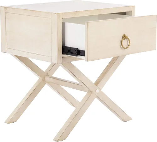 SAFAVIEH Muebles - Mesita de noche Sadie de 1 cajón - Antiguo y blanco - Madera - Diseño de herrajes dorados glamorosos - Ideal para dormitorio, 19