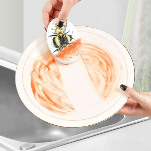 Miniatura 5 de Kcldeci Paquete de 3 esponjas de cocina esponjosas, esponjas de cocina de abejorro, esponja de microfibra antiarañazos para limpieza del hogar