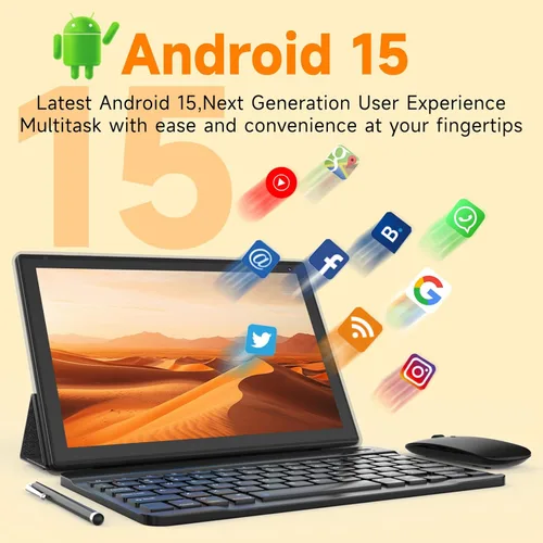 Miniatura 6 de Tablet Android 15 de 10 pulgadas, tableta 2 en 1 con teclado. 8GB RAM+32GB ROM compatible con tabletas PC expandibles de 1TB, CPU de cuatro núcleos
