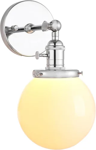 PERMO Aplique de pared industrial vintage con luminaria de globo redondo mini de 5.9 pulgadas de vidrio blanco leche soplado a mano con pantalla