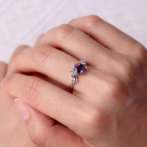 Miniatura 4 de LUO Anillo redondo de plata de ley 925 con piedra preciosa de 0.276 in para mujer