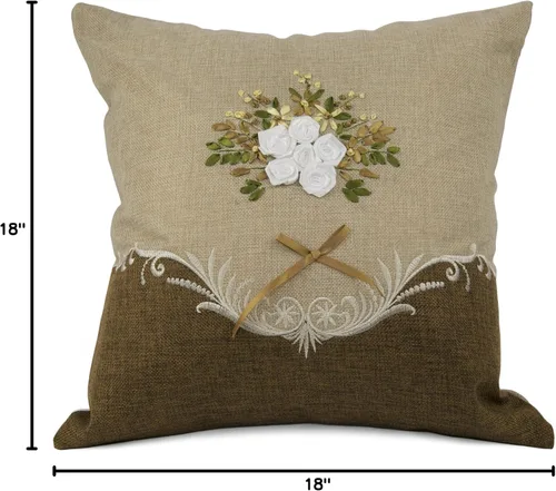 Miniatura 2 de Violet Linen Artístico decorativo arpillera, 18" x 18" almohada - marrón