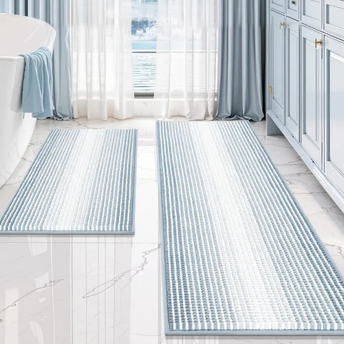 Miniatura 24 de BSICPRO Juegos de Alfombras y Tapetes para Baño, Juego de Alfombra de Baño de Felpilla Gruesa Absorbente de 2 Piezas Antideslizante, Tapetes Suaves