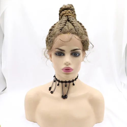 Sylvia Pelucas trenzadas holandesas marrones mixtas trenzadas hechas a mano, 8 trenzas trenzadas sintéticas con encaje frontal, pelucas para