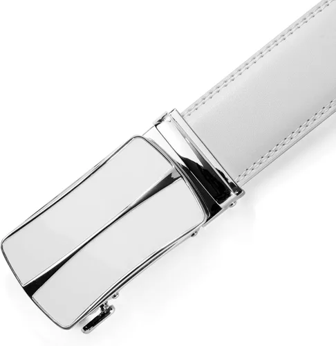 Miniatura 7 de Clubbelts Cinturón de cuero con trinquete para hombre con hebilla automática, negroblancomarrón, 1 38 de ancho, cinturón de vestir ajustable