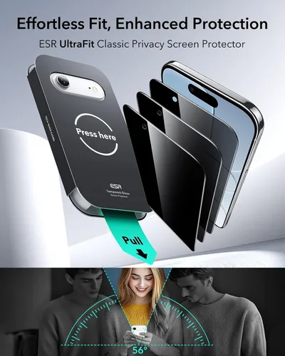 Miniatura 2 de ESR Paquete de 3 protectores de pantalla de privacidad para iPhone, grado militar, inastillable, dureza 9H, vidrio templado antiespía para iPhone 17