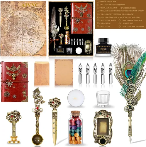 Miniatura 2 de Juego de Pluma Estilográfica y Tinta, Con Kit de Sello de Cera y Cuaderno, Juego de Caligrafía para Amantes de la Escritura, Regalos para el Día