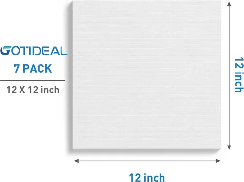 Miniatura 2 de GOTIDEAL Lienzos estirados para pintura, 12 x 12 pulgadas, juego de 7, blanco imprimado, 100% algodón, lienzos cuadrados de arte en blanco