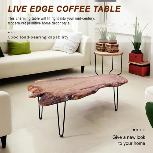 Miniatura 6 de Mesa de centro de madera natural, mesa de centro única de borde vivo para sala de estar