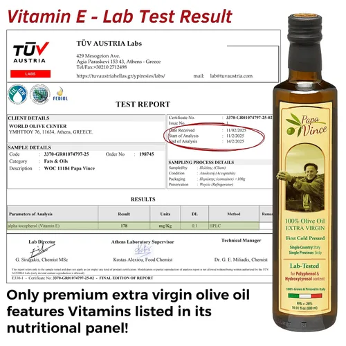 Miniatura 3 de Aceite de Oliva Extra Virgen Papa Vince - Primera Prensa en Frío de Cosecha Familiar 2024/25, Rico en Polifenoles, Sutil Acabado de Pimienta, Sin