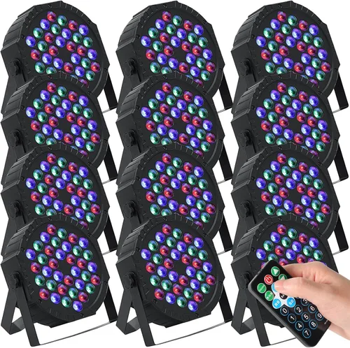 Miniatura 6 de Paquete de 3 luces LED par para DJ, luz de escenario de 7 canales para escenario con control remoto y control DMX, luces elevadas activadas por