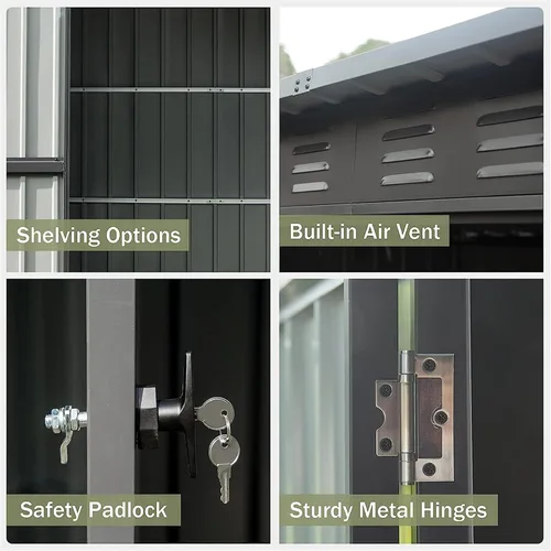 Miniatura 3 de Cobertizo pequeño de almacenamiento de metal de 5 x 3 pies para exteriores, cobertizo de jardín gris oscuro con techo inclinado y puertas dobles