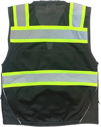 Miniatura 2 de (Chaleco C para Hombre Serie Negra Chaleco de Seguridad con Cremallera y Bolsillos Utilitarios Chaleco de Supervivencia Serie Negra Prémium, Negro
