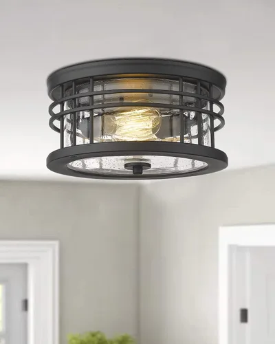 Miniatura 4 de zeyu ZW01-F BK - Lámpara de techo de montaje empotrado, 2 luces, para cocina, pasillo, 12 pulgadas, acabado negro con vidrio semillado, ZW01-F BK