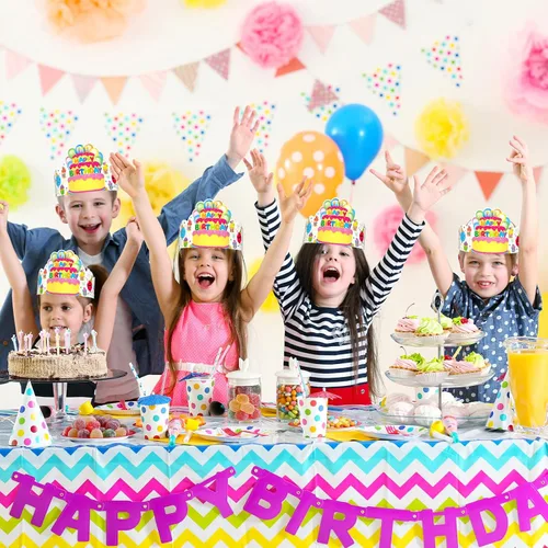Miniatura 6 de Paquete de 36 coronas de cumpleaños para niños, sombreros de fiesta de papel coloridos para estudiantes, aula, escuela, suministros de fiesta VBS