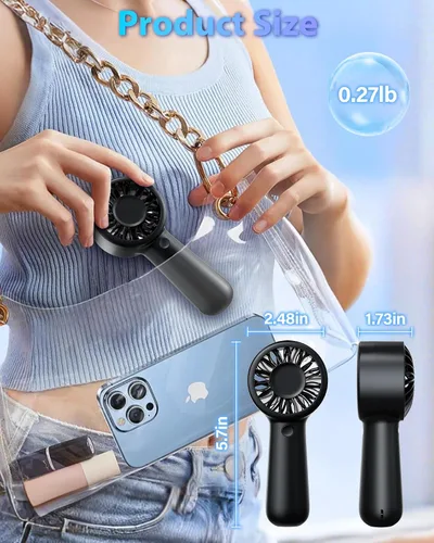 Miniatura 8 de Ventilador de mano portátil, pequeño ventilador de mano turbo personal, potente, refrescante, cordón, recargable por USB, 5 velocidades, maquillaje