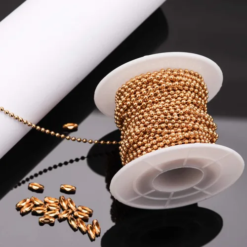 Miniatura 7 de Tiparts - Cadena con cuentas de bolas de 9.1 m de acero inoxidable de 18K dorado, con 20 broches conectores, juegos de cadena de cuentas de bolas