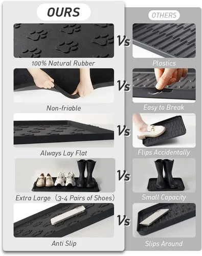 Miniatura 6 de SUPENUIN Bandeja de botas con patrón de patas para entrada, alfombrillas de goma impermeables para perros, bandeja multiusos para entrada