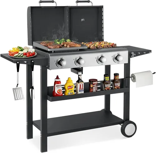 Miniatura 13 de SKOK Parrilla de gas de 3 quemadores con campana, parrilla de propano para exteriores de 25.6 pulgadas, parrilla de gas portátil con parte superior