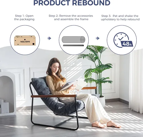 Miniatura 8 de MAXYOYO Silla de Acento Moderna, Silla Cómoda de Sala de Estar con Marco de Metal y Reposabrazos de Madera, Sillón Tapizado con Cojín Suave
