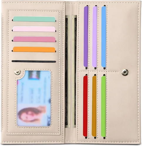 Tipmile Cartera ultra delgada para mujer, cartera de cuero plegable para mujer, cartera RFID, cartera de bloqueo RFID para tarjetas de crédito para