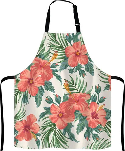 Miniatura 15 de Delantal con diseño de pájaros y flores y mariposas con cuello ajustable para hombres y mujeres, adecuado para el hogar, cocina, camarera, chef