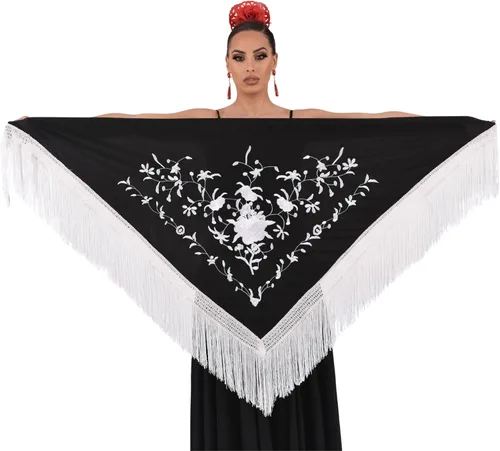 Miniatura 3 de Mantón Manila para baile flamenco. tamaño medio 63X31 pulgadas