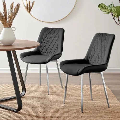 Miniatura 13 de Furniturebox - Juego de 2 sillas de comedor Pesaro, terciopelo crema, plateado, patas de metal cromado, modernas, contemporáneas, de lujo, sillas
