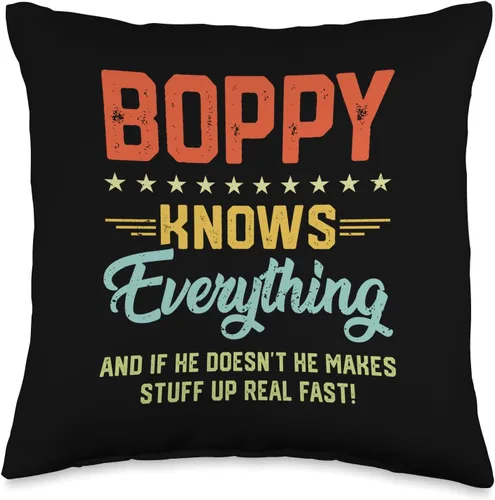 Funny Vintage Personalized Gifts for Boppy Boppy Knows Everything Funny Grandpa Fathers Jokes - Almohada para hombre, 16 x 16 pulgadas, multicolor