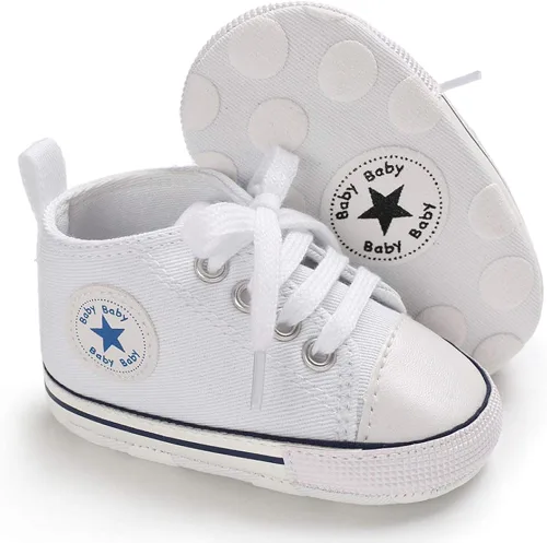 Zapatos deportivos de lona para bebés y niñas con diseño de estrellas, suela antideslizante suave para recién nacidos, primeros caminantes