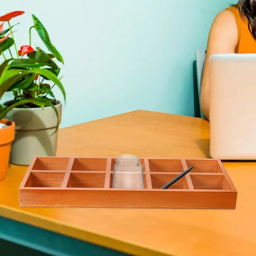 Miniatura 7 de Organizador dividido de madera, bandeja de clasificación de madera, pantalla de rejilla, bandeja rectangular de madera dividida con 10 secciones