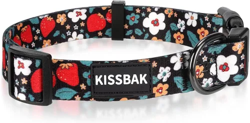 Collar para perros medianos, diseño especial femenino, lindo collar para perritas, suave, ajustable, elegante y floral para cachorros (M, fresa)