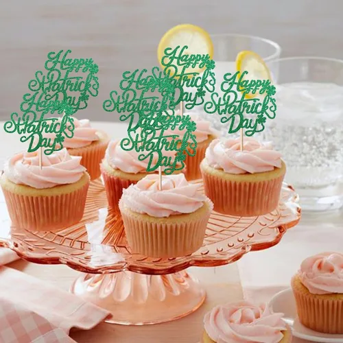 Miniatura 5 de 1 paquete de decoración para pastel de cumpleaños del día de San Patricio con purpurina verde de trébol de la suerte de cuatro hojas, trébol