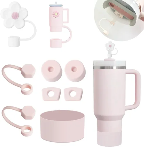 Miniatura 9 de Stanley Set de accesorios para taza: tapa de silicona a prueba de derrames, tapa con pajita, protector de silicona para vaso de 40 oz y 30 oz (NEGRO)