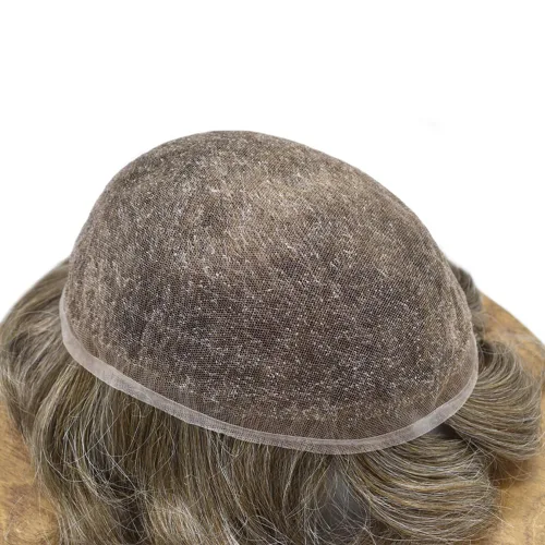 Miniatura 101 de Toupee para hombres nudos blanqueados hombres toupee hairpieces europeo virgen sistema de reemplazo de cabello humano suave encaje francés hombres