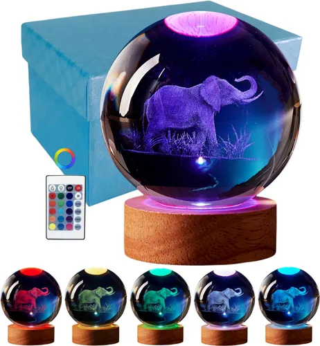Miniatura 14 de Lámpara de bola de cristal 3D de Axolotl, lámpara de noche de bola de cristal mejorada de 3.15 pulgadas con 16 colores LED, base de madera, control